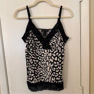 White House Black Market Animal Print Tank Top With Lace Trim Sz L NWOT